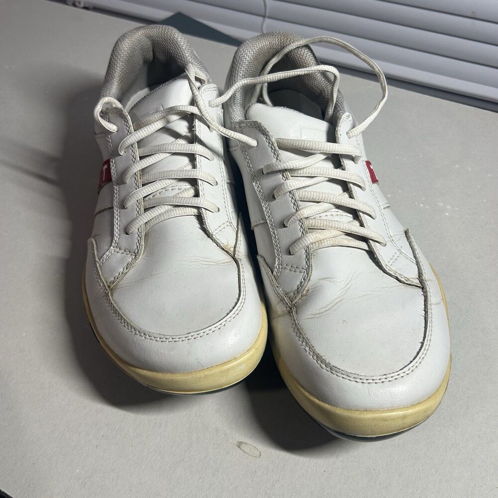 TRUE Linkswear P1 Shoes Mens Size 9.5 Leather Golf Sneakers Spikeless White Red